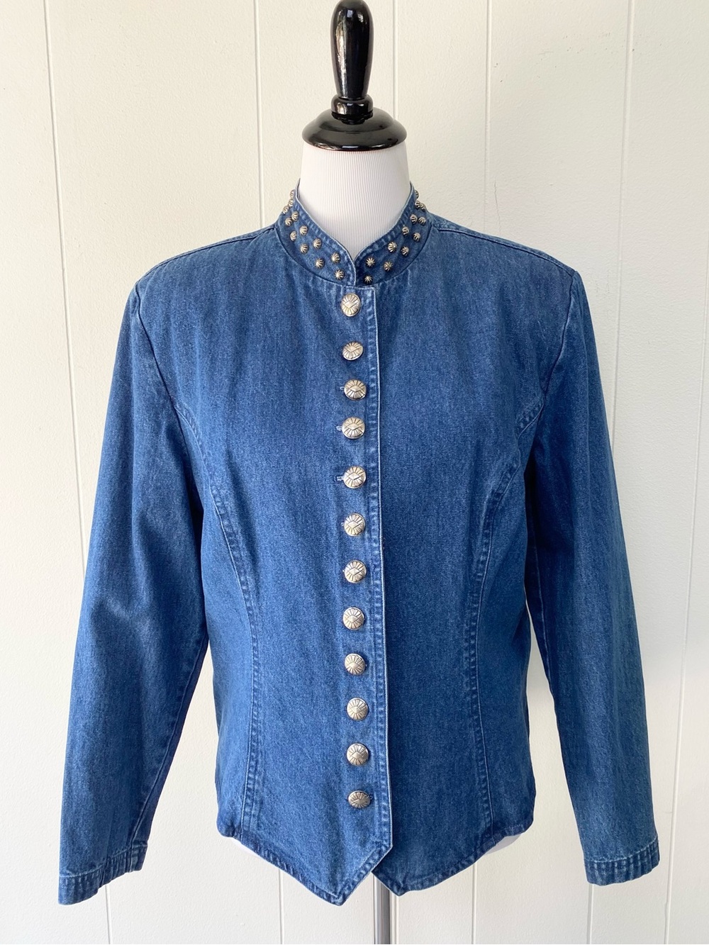 Women’s Stonebridge Weskit Style Denim Jacket Sz 16 Studded Concho Buttons 90s